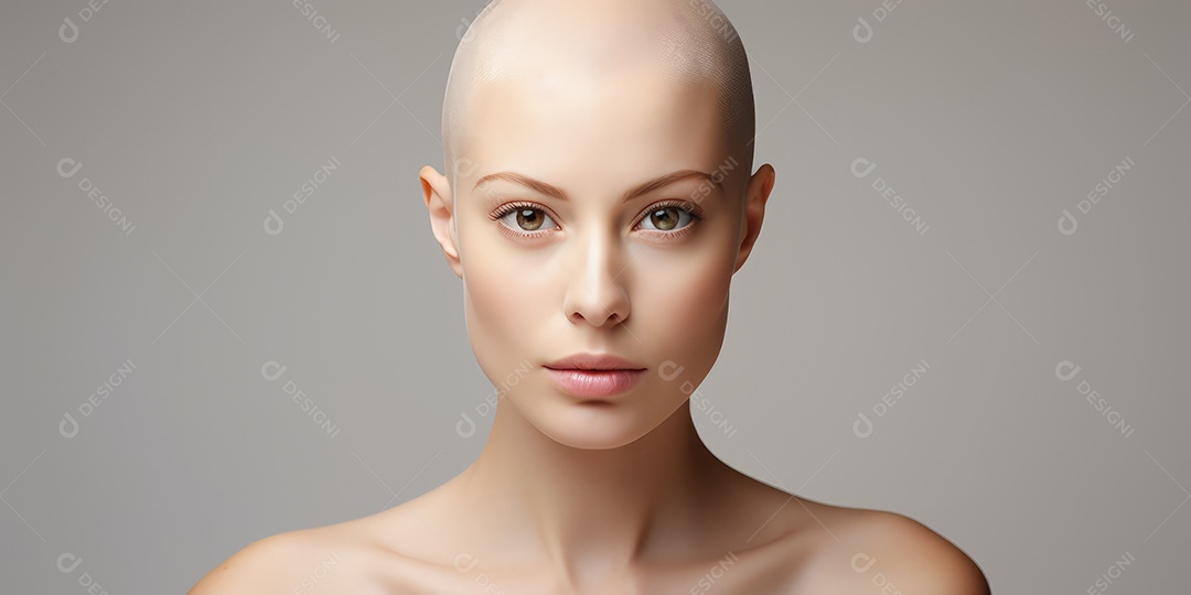 Linda mulher careca lutando contra o câncer de mama