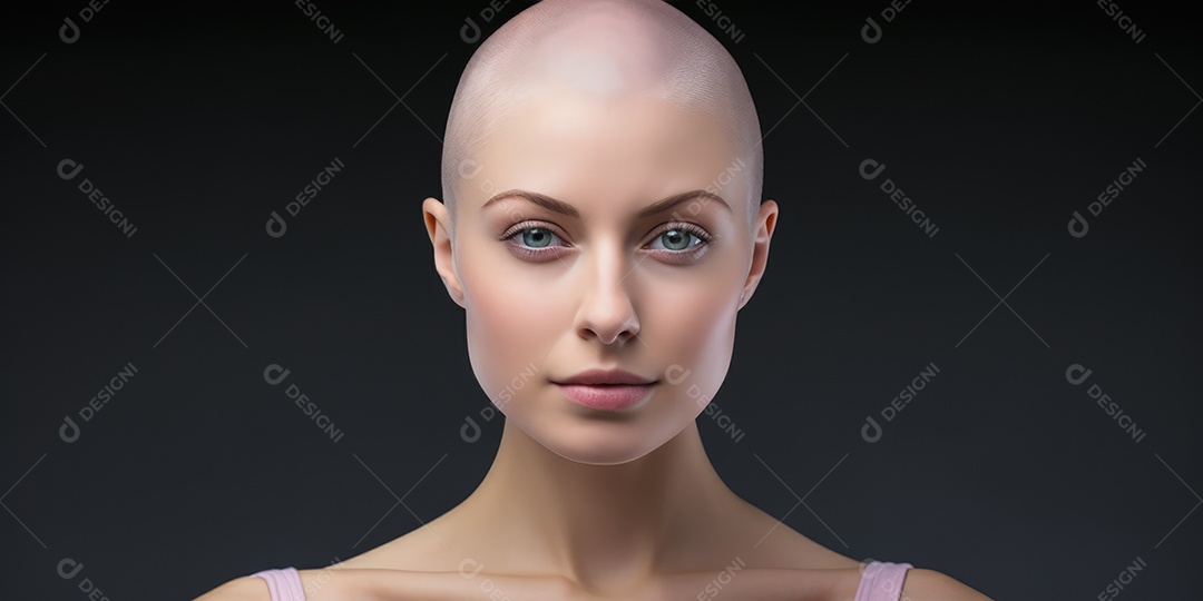 Linda mulher careca lutando contra o câncer de mama