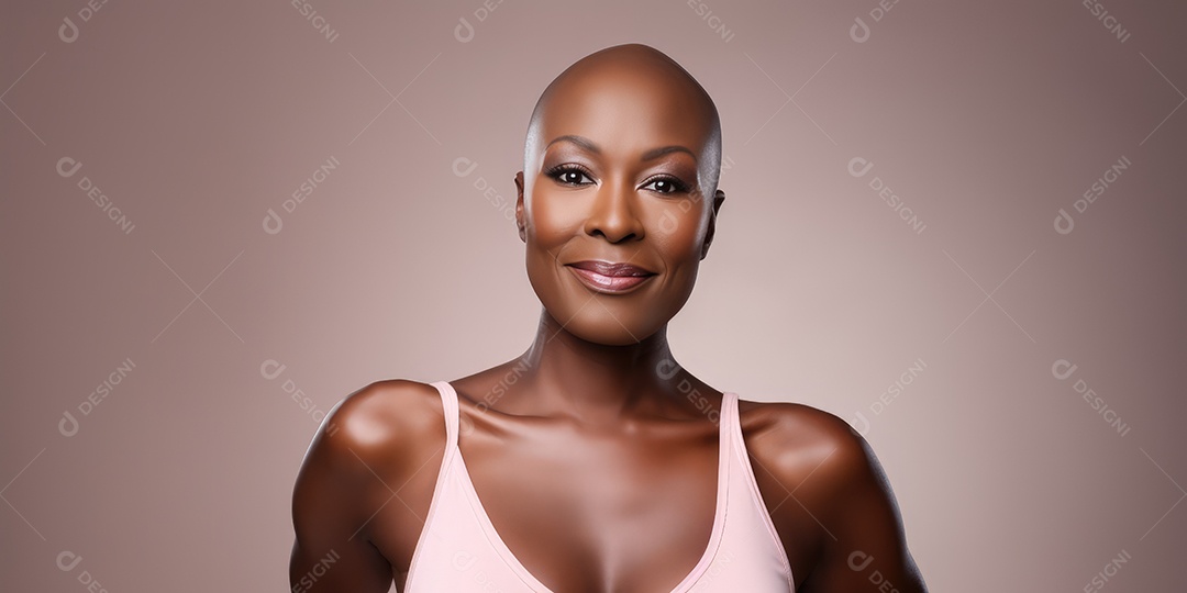 Linda mulher careca lutando contra o câncer de mama