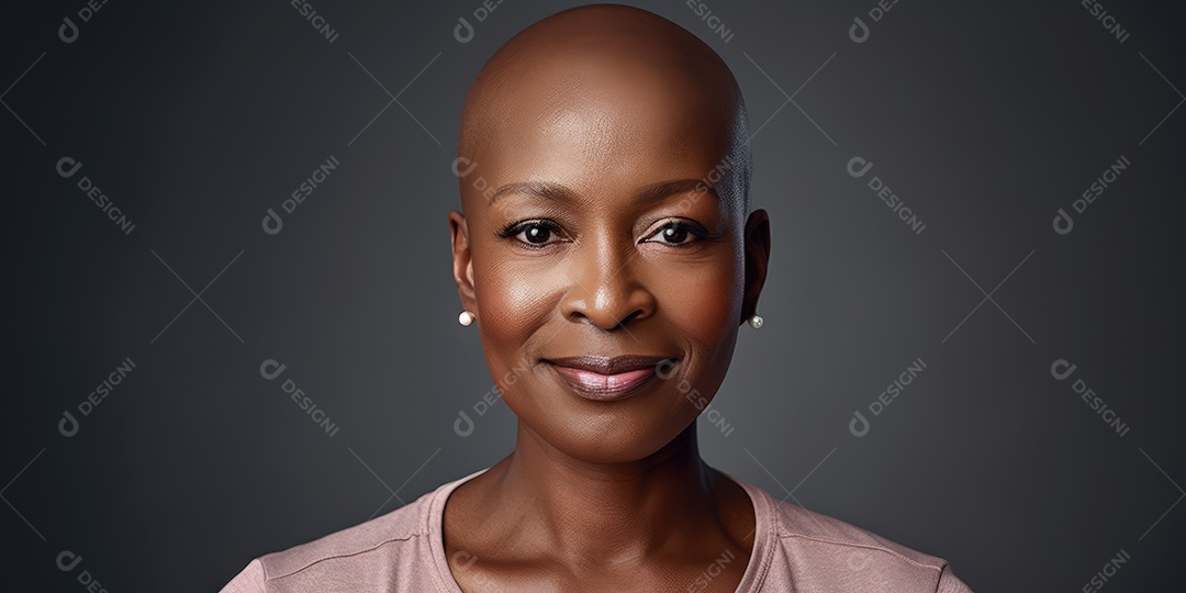 Linda mulher careca lutando contra o câncer de mama
