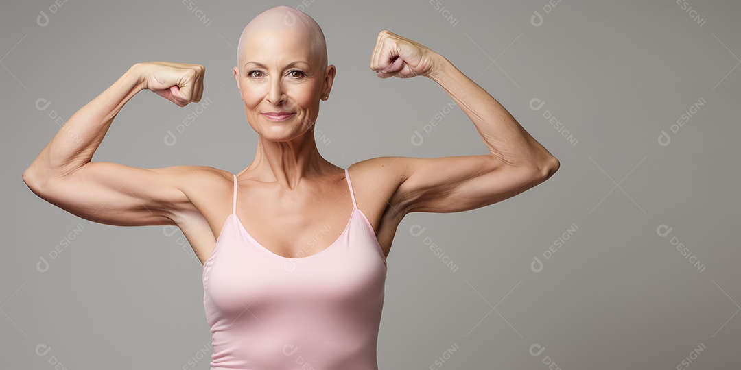 Linda mulher careca lutando contra o câncer de mama