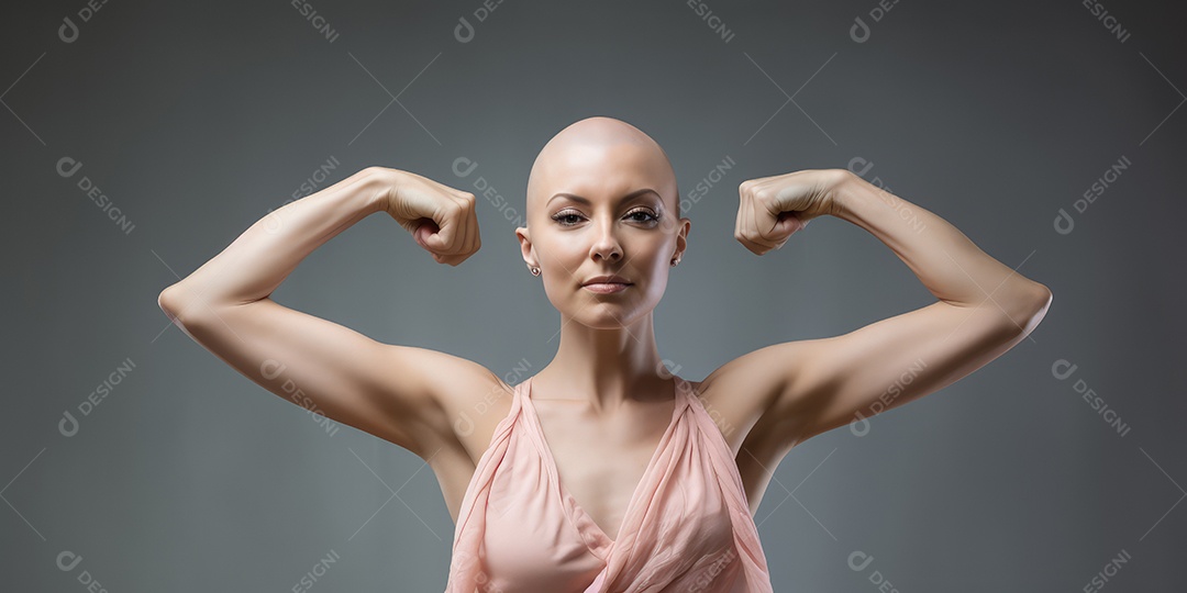 Linda mulher careca lutando contra o câncer de mama