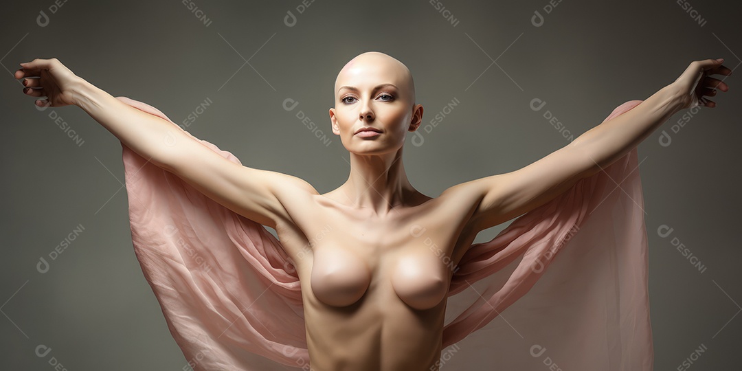 Linda mulher careca lutando contra o câncer de mama
