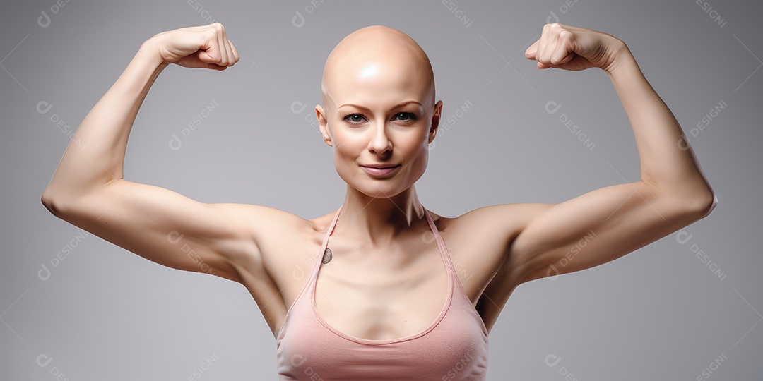 Linda mulher careca lutando contra o câncer de mama