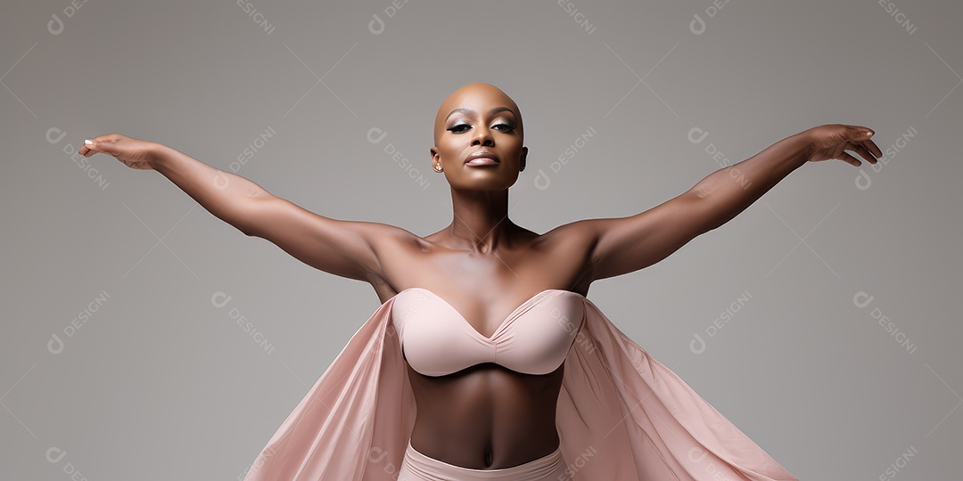 Linda mulher careca lutando contra o câncer de mama