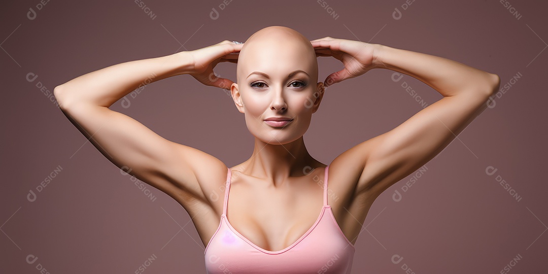 Linda mulher careca lutando contra o câncer de mama