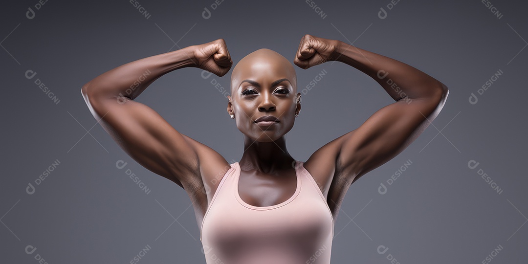 Linda mulher careca lutando contra o câncer de mama