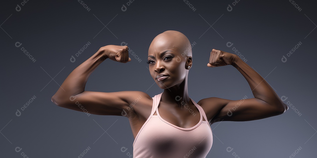 Linda mulher careca lutando contra o câncer de mama