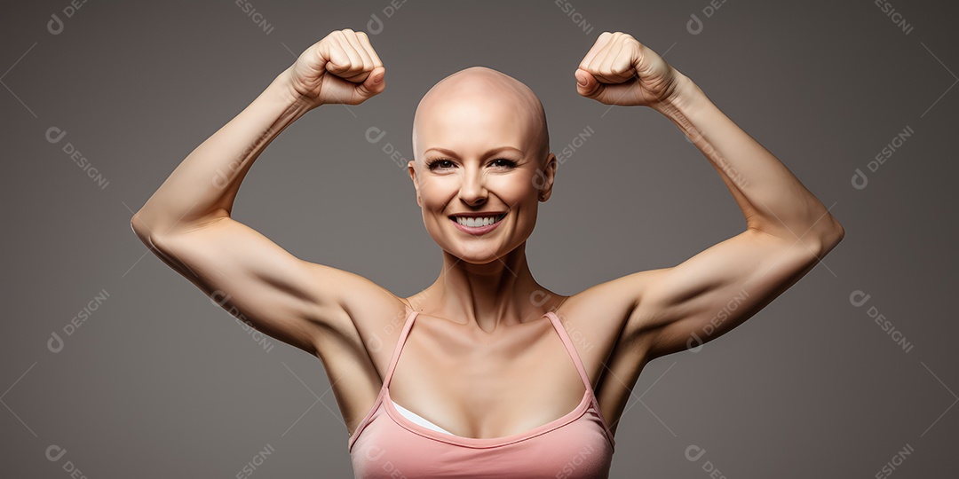 Linda mulher careca lutando contra o câncer de mama