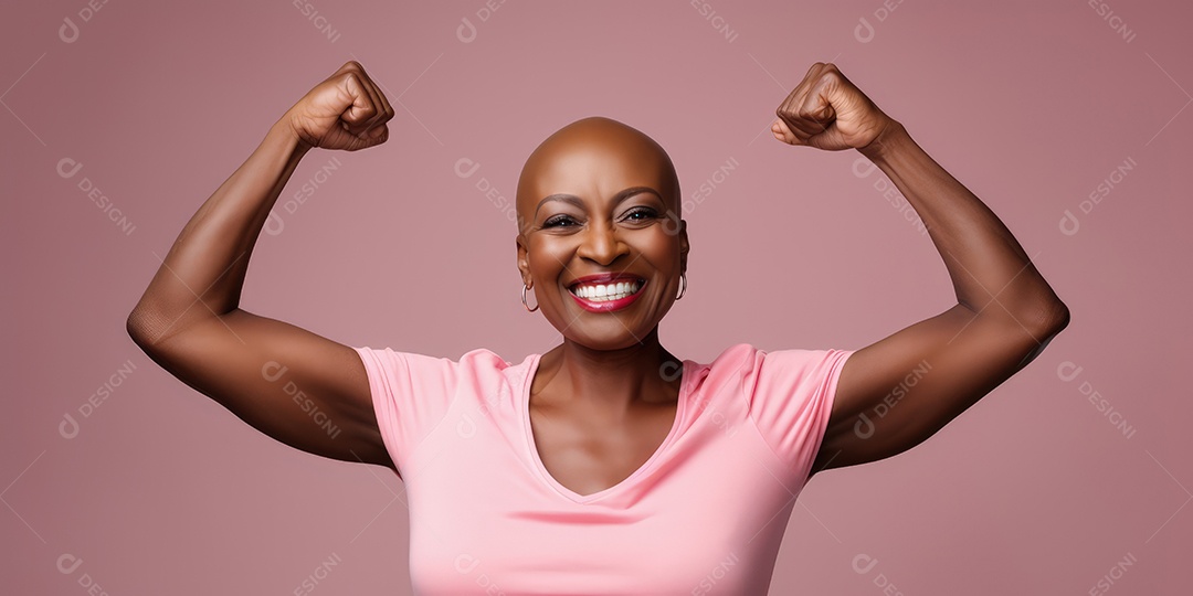 Linda mulher careca lutando contra o câncer de mama