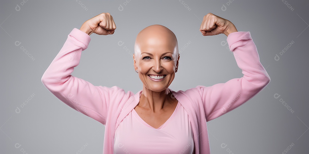 Linda mulher careca lutando contra o câncer de mama