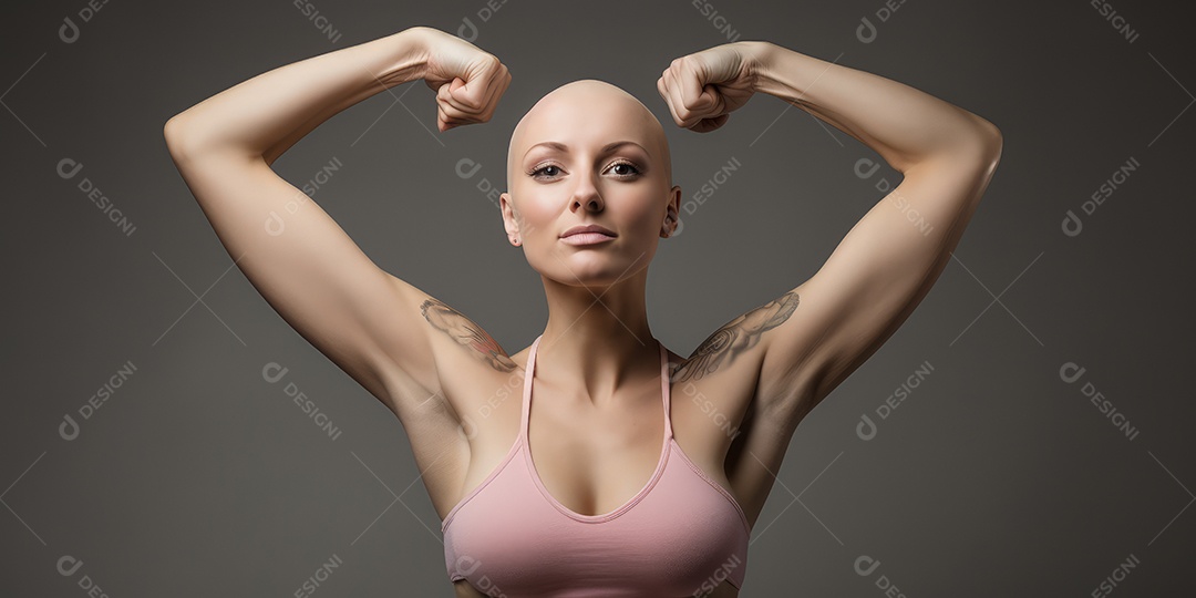 Linda mulher careca lutando contra o câncer de mama