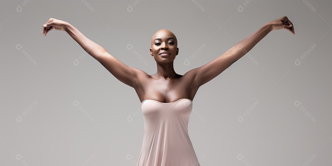 Linda mulher careca lutando contra o câncer de mama