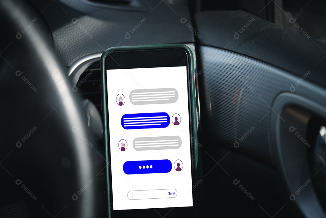 smartphone no carro chatbot com tecnologia de inteligência artificial, informações virtuais e suporte ao cliente, Chat AI Digital chatbot