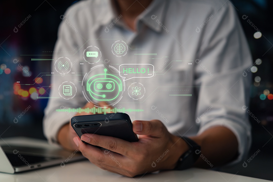 ChatGPT Bate-papo com IA ou Inteligência Artificial. Chatbot digital, aplicativo robô, geração OpenAI.