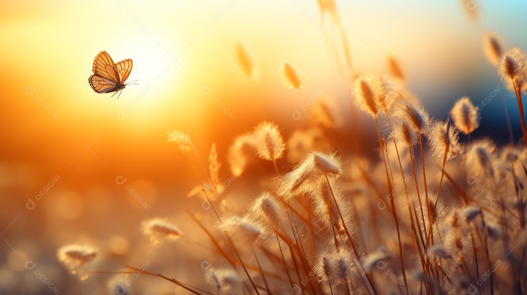 Paisagem de campo abstrata ao pôr do sol.