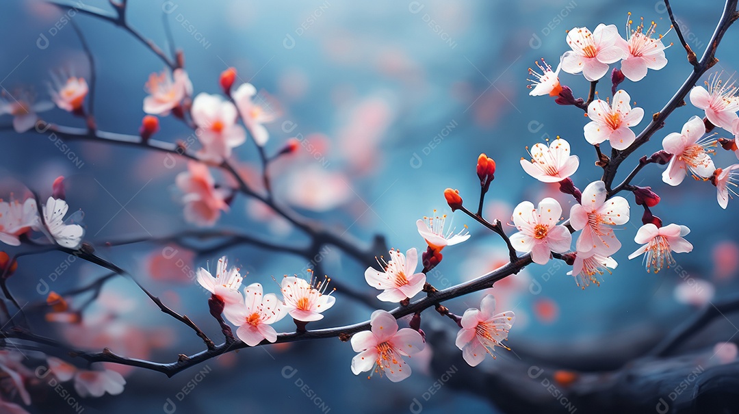 Fundo de natureza abstrata com flores desabrochando na primavera.