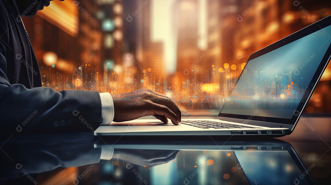 Mãos trabalhando no computador, homem de negócios digitando no laptop, banner de negócios.