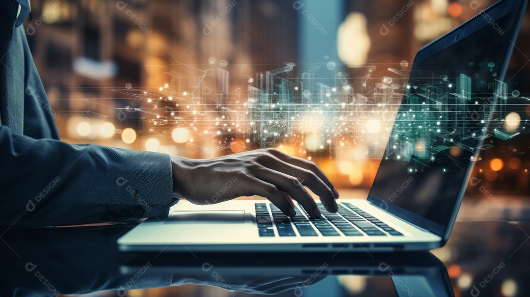 Mãos trabalhando no computador, homem de negócios digitando no laptop, banner de negócios.