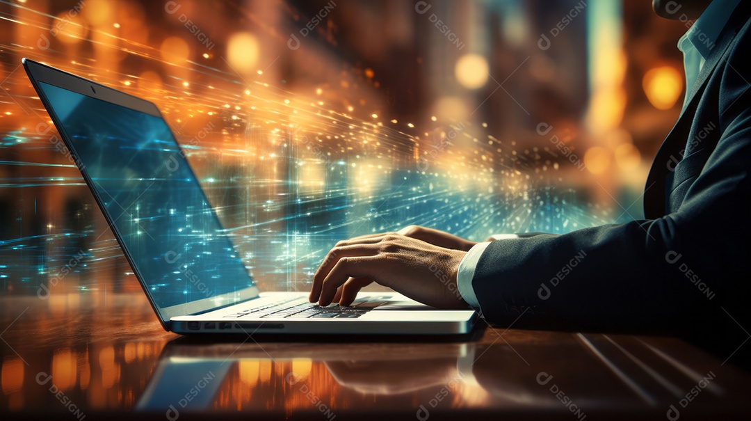 Mãos trabalhando no computador, homem de negócios digitando no laptop, banner de negócios.