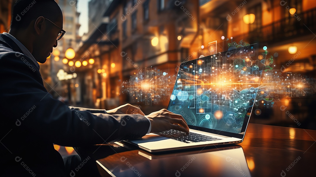 Mãos trabalhando no computador, homem de negócios digitando no laptop, banner de negócios.