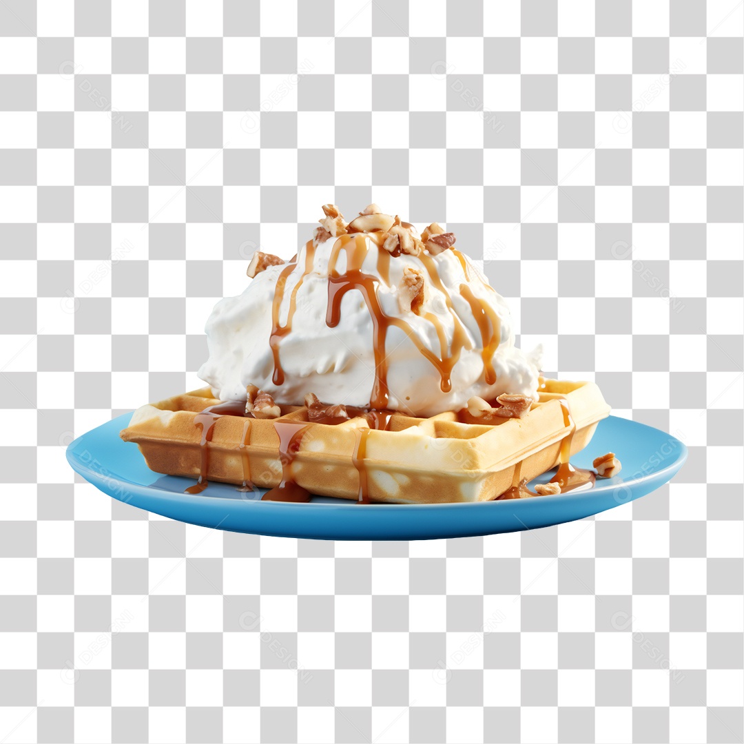 Waffles Com Calda e Morangos PNG Transparente
