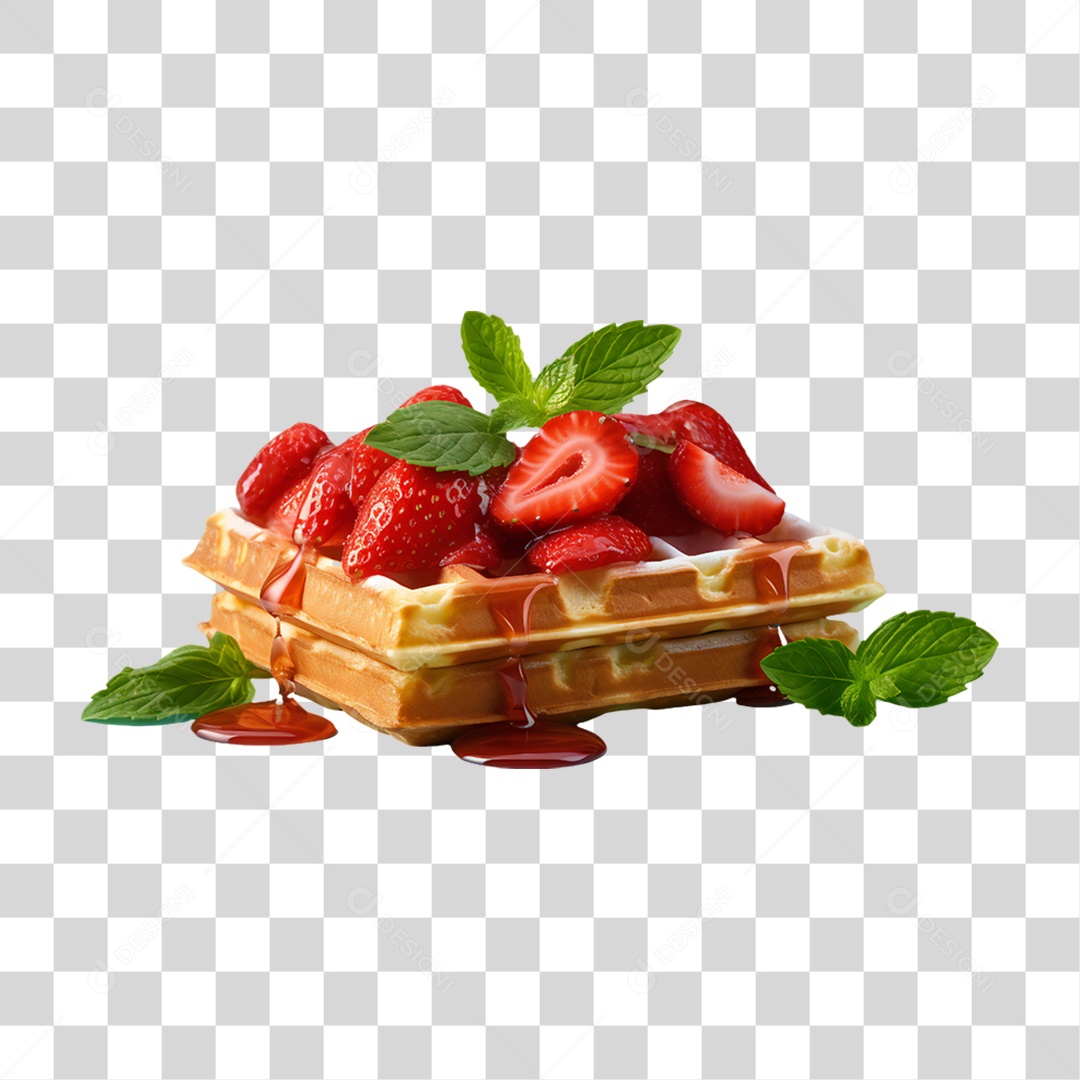 Waffles Com Calda e Morangos PNG Transparente