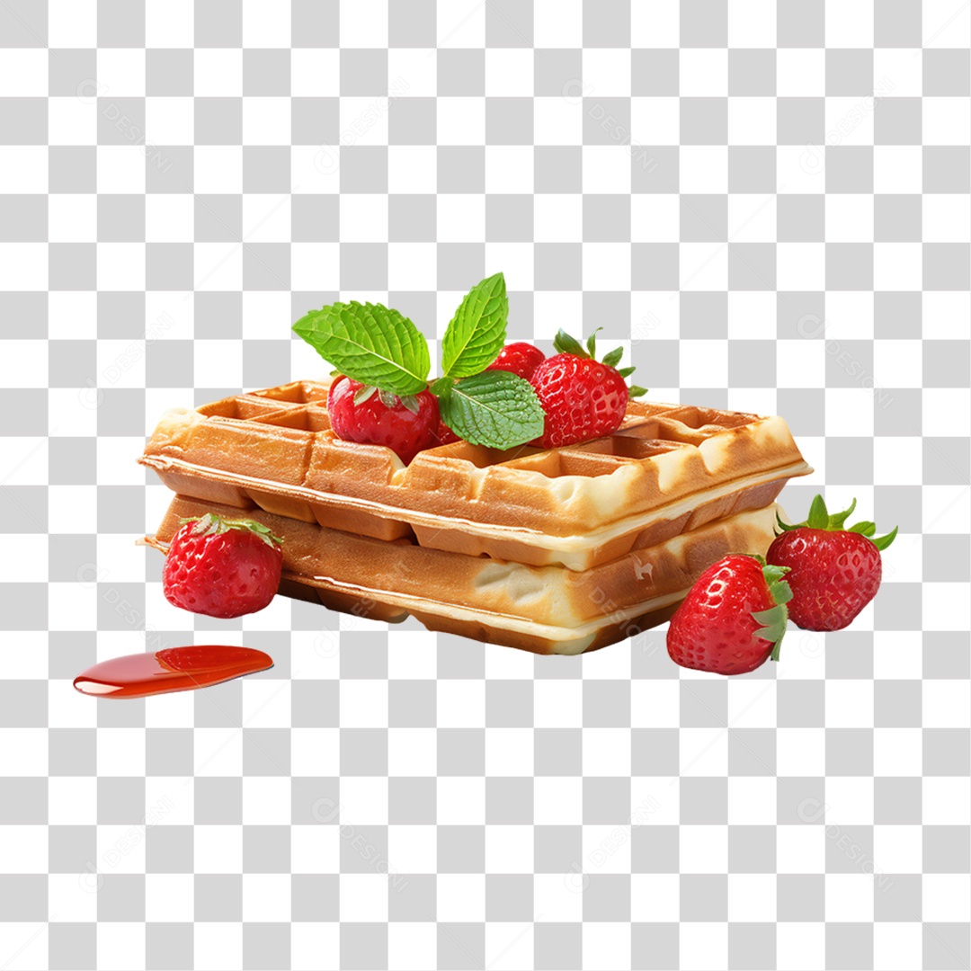Waffles Com Calda e Morangos PNG Transparente