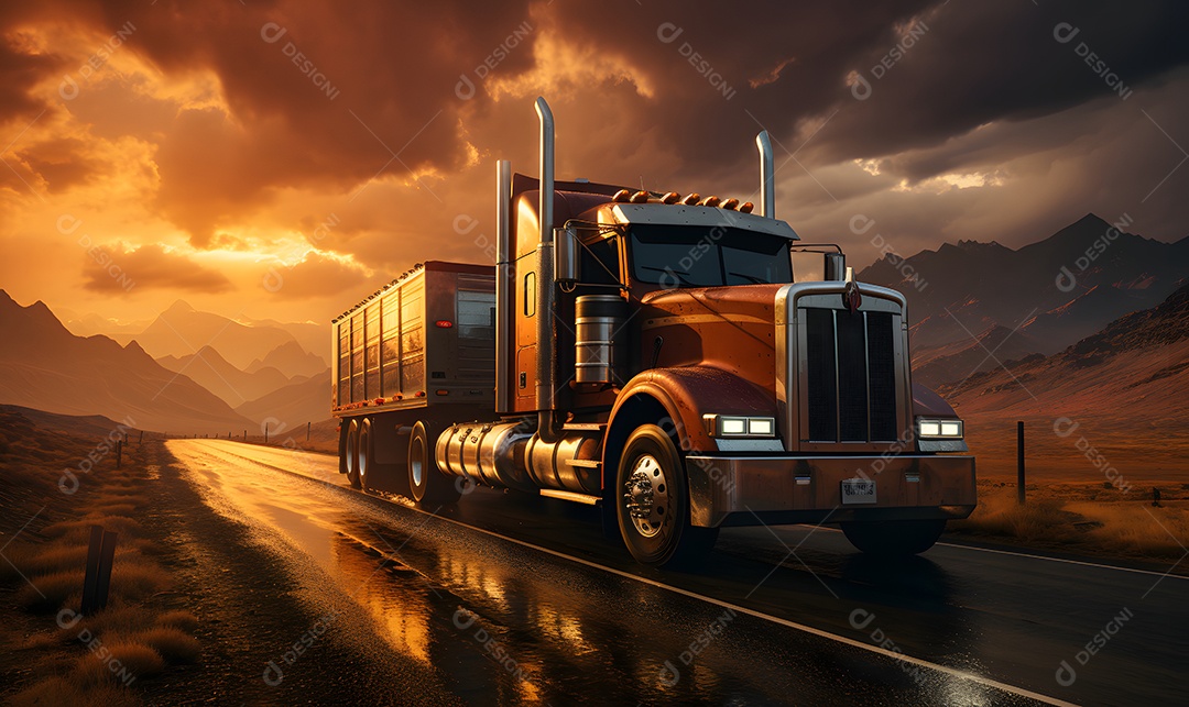 Vista de um caminhão na estrada