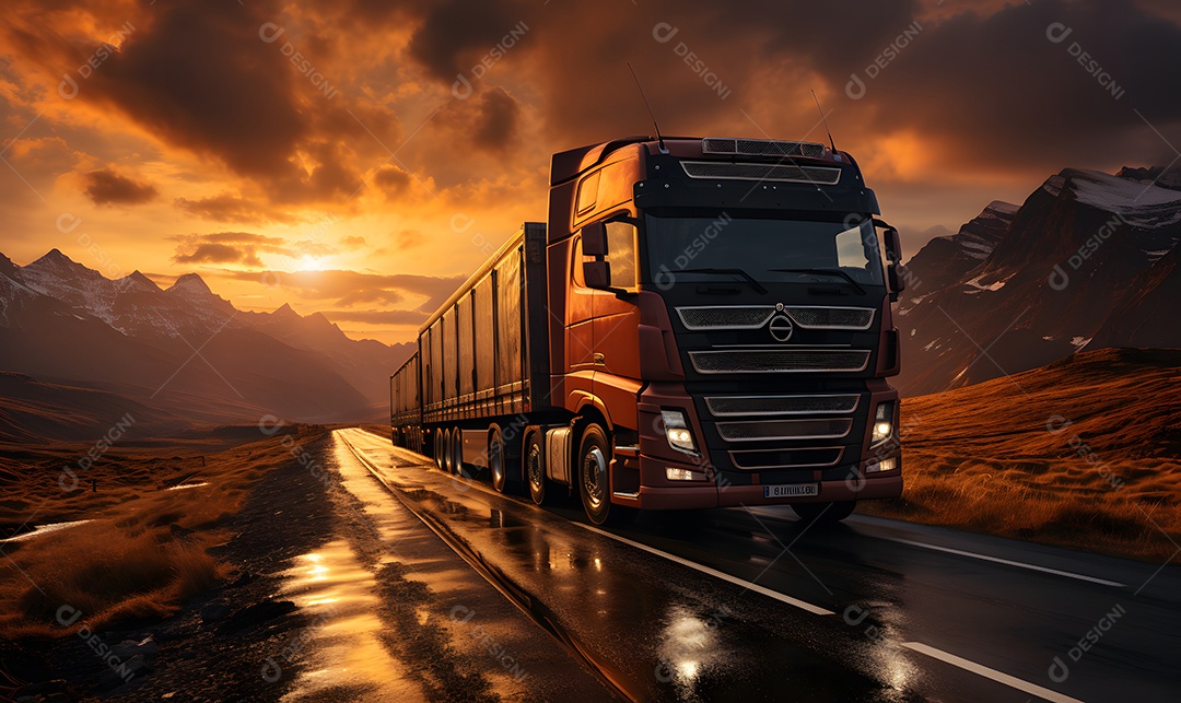 Vista de um caminhão na estrada