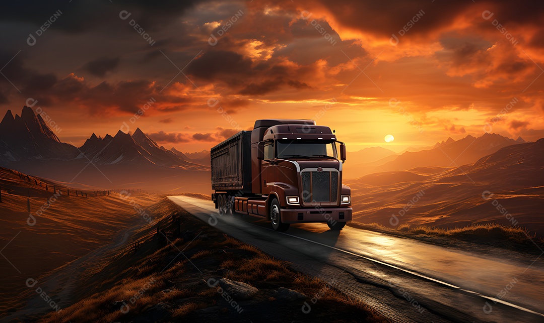 Vista de um caminhão na estrada