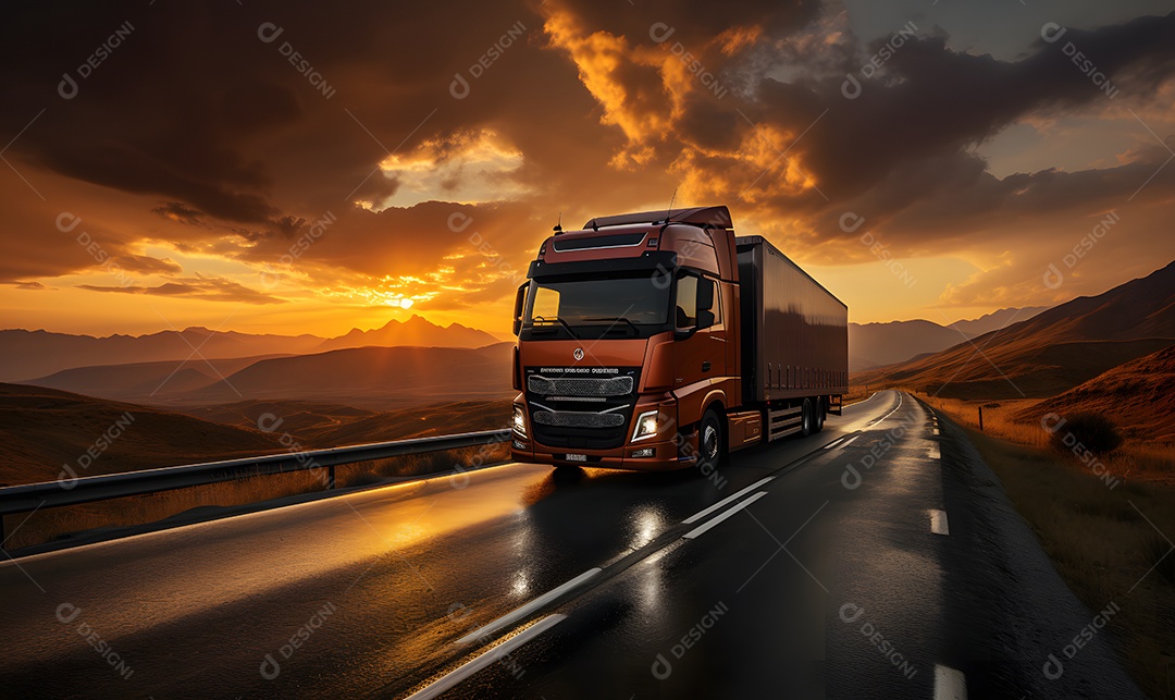 Vista de um caminhão na estrada