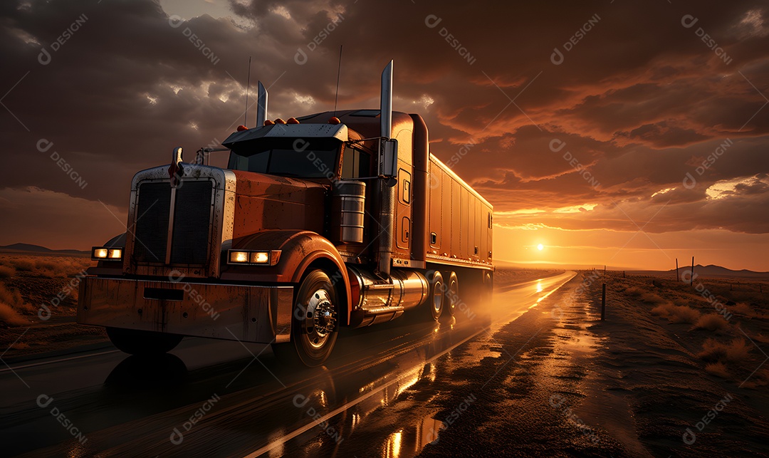 Vista de um caminhão na estrada