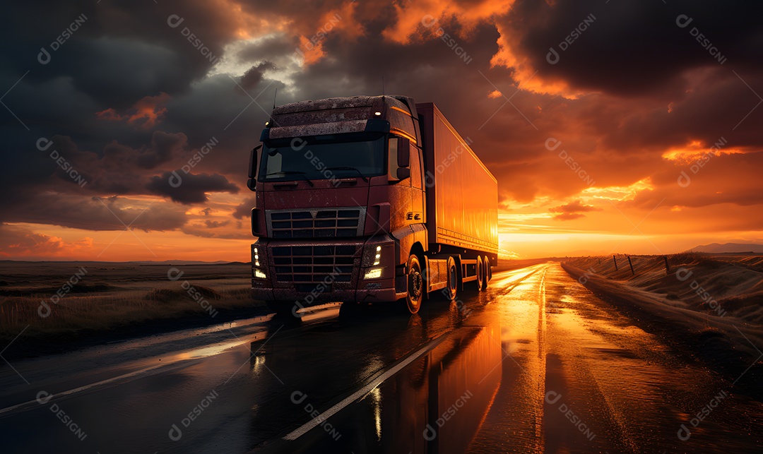 Vista de um caminhão na estrada