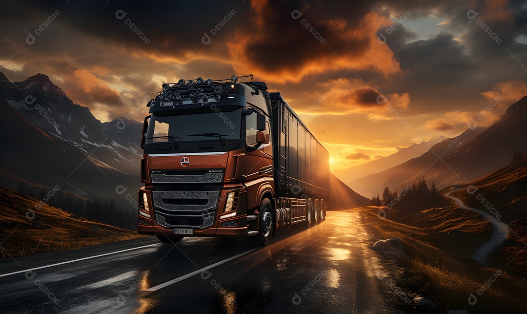 Vista de um caminhão na estrada