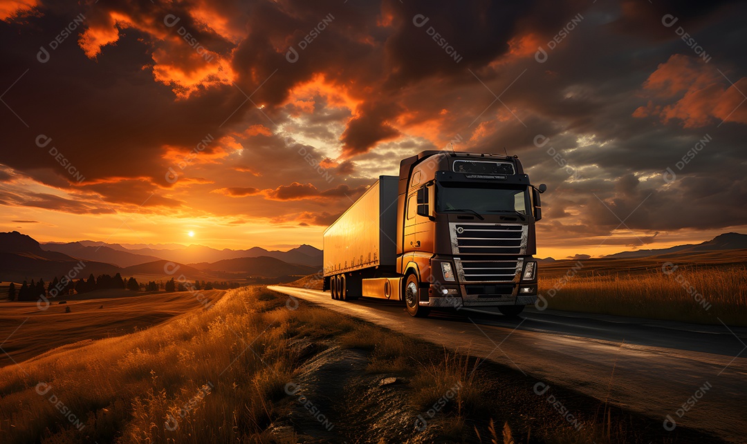 Vista de um caminhão na estrada