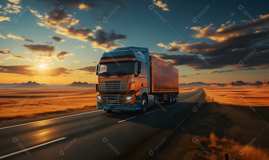 Vista de um caminhão na estrada