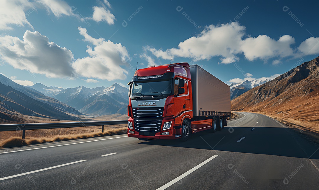 Vista de um caminhão na estrada