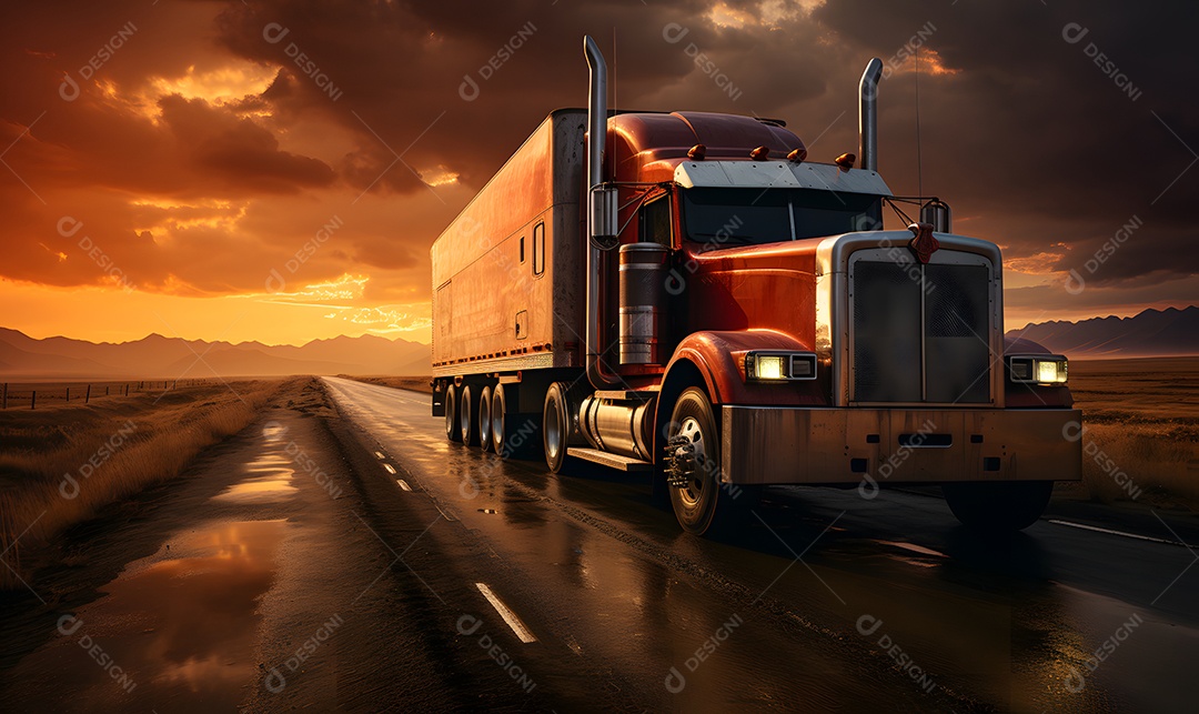 Vista de um caminhão na estrada