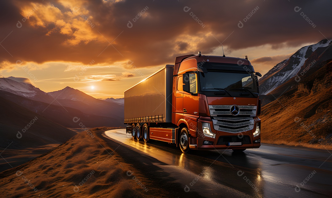 Vista de um caminhão na estrada