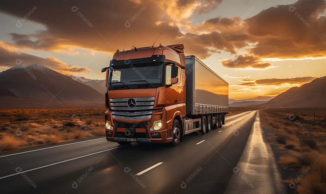 Vista de um caminhão na estrada