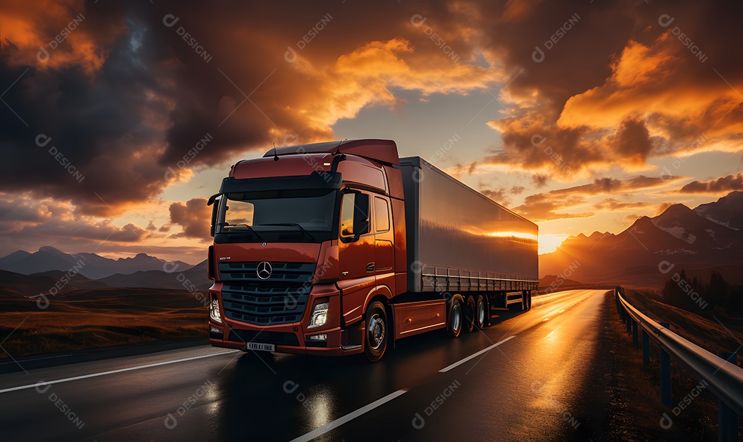 Vista de um caminhão na estrada