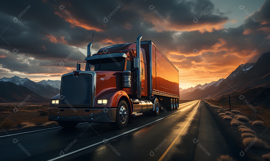 Vista de um caminhão na estrada