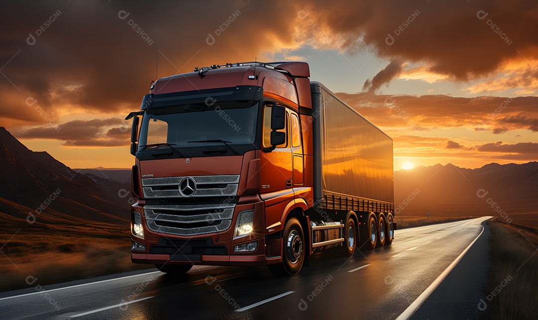 Vista de um caminhão na estrada