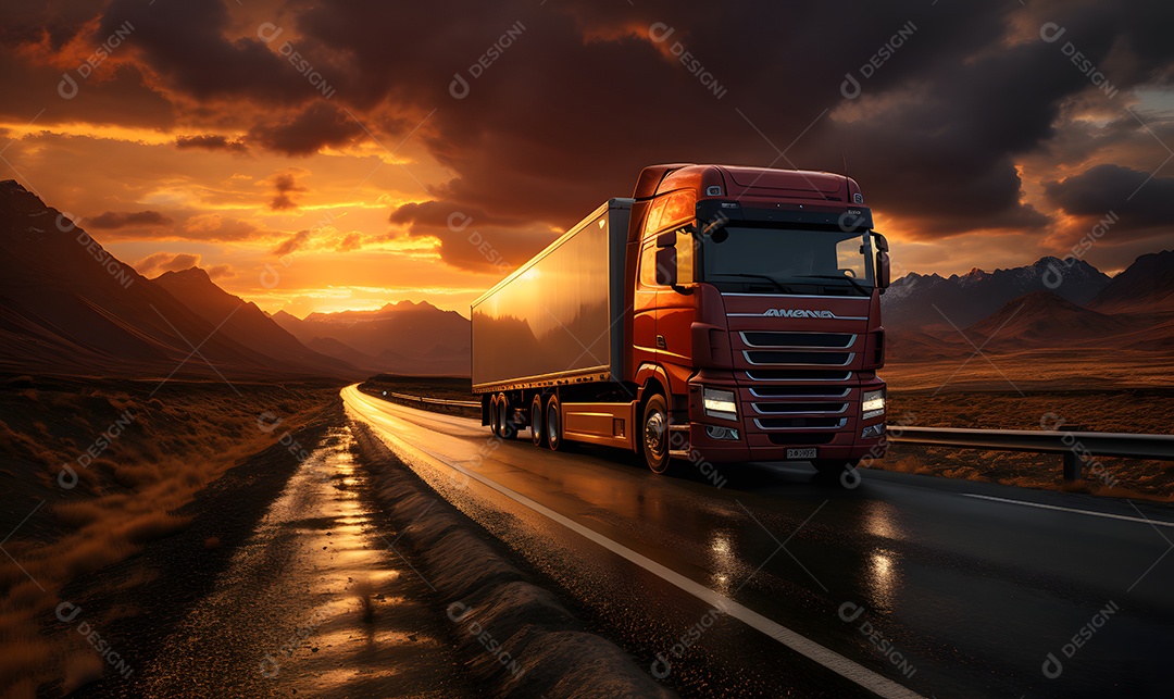 Vista de um caminhão na estrada