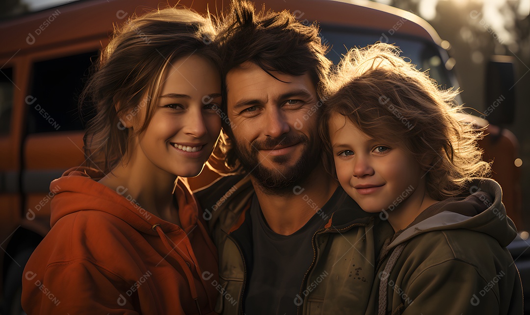 Família de caminhoneiro sorridentes