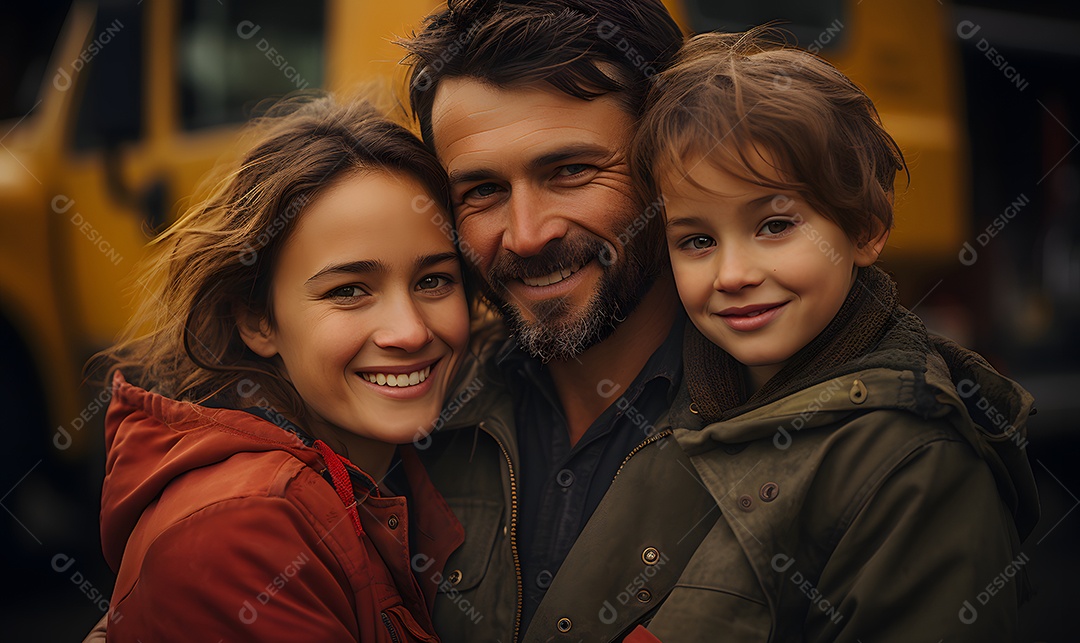 Família de caminhoneiro sorridentes