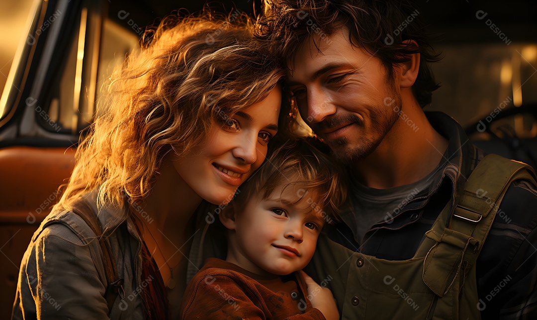 Família de caminhoneiro sorridentes