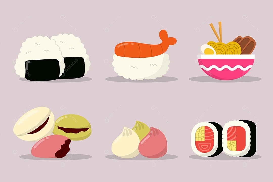 Conjunto de ilustração de Comida Japonesa Vetor EPS