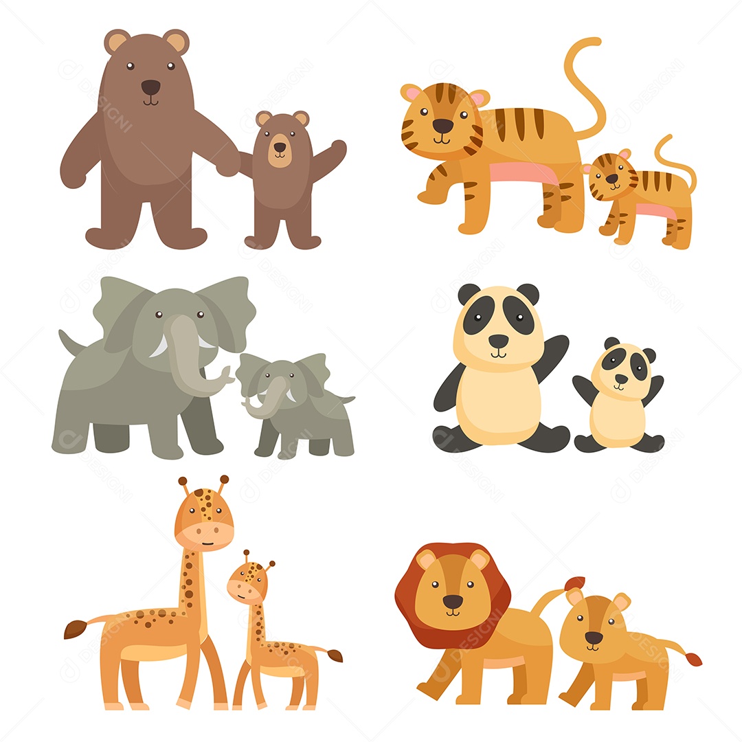 Conjunto de Animais e Filhotes Vetor EPS